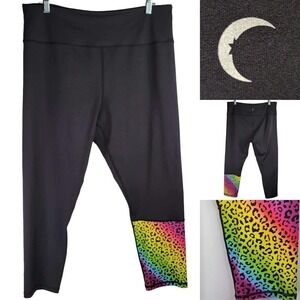 Zyia Active Black Rainbow Leopard Light N Tight Crop Leggings Women’s Size 20